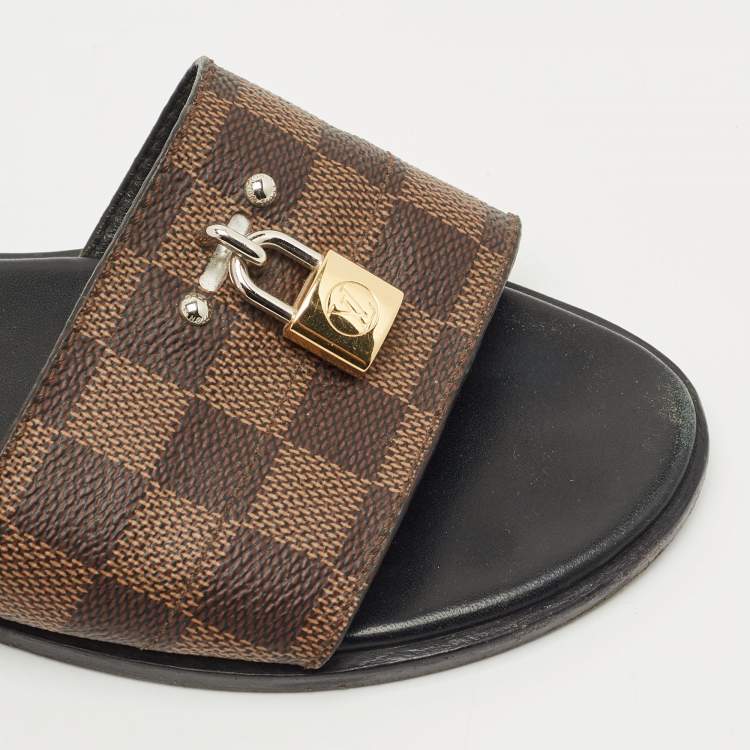 Pre Owned Louis Vuitton Brown Monogram Canvas Lock It Slides Sandals Size 38