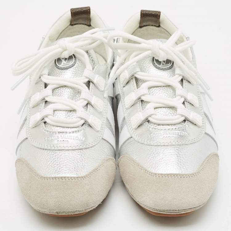 Pre Owned Louis Vuitton Tri Color Leather and Suede Sneakerina Low Top Sneakers Size 37