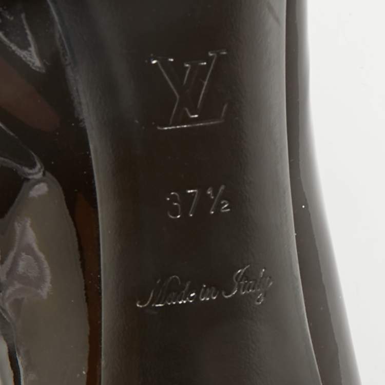 Pre Owned Louis Vuitton Brown Patent Leather Valentine Peep Toe Pumps Size 37.5