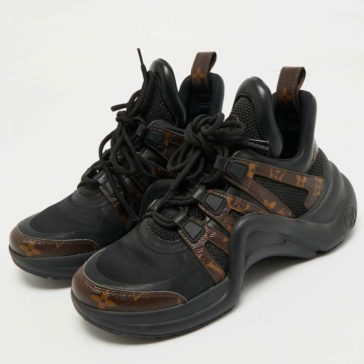 Pre Owned Louis Vuitton Black Mesh and Monogram Canvas Archlight Sneakers Size 38