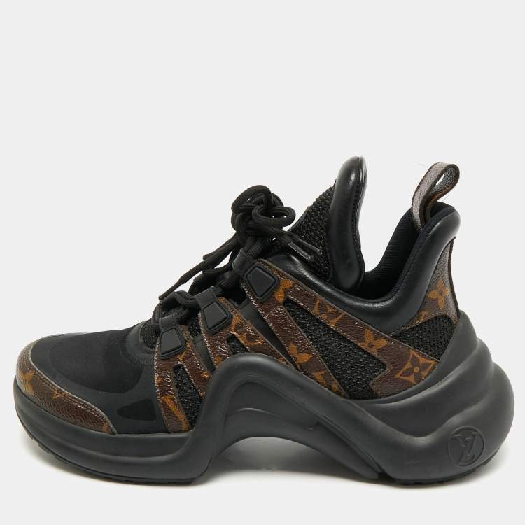 Pre Owned Louis Vuitton Black Mesh and Monogram Canvas Archlight Sneakers Size 38