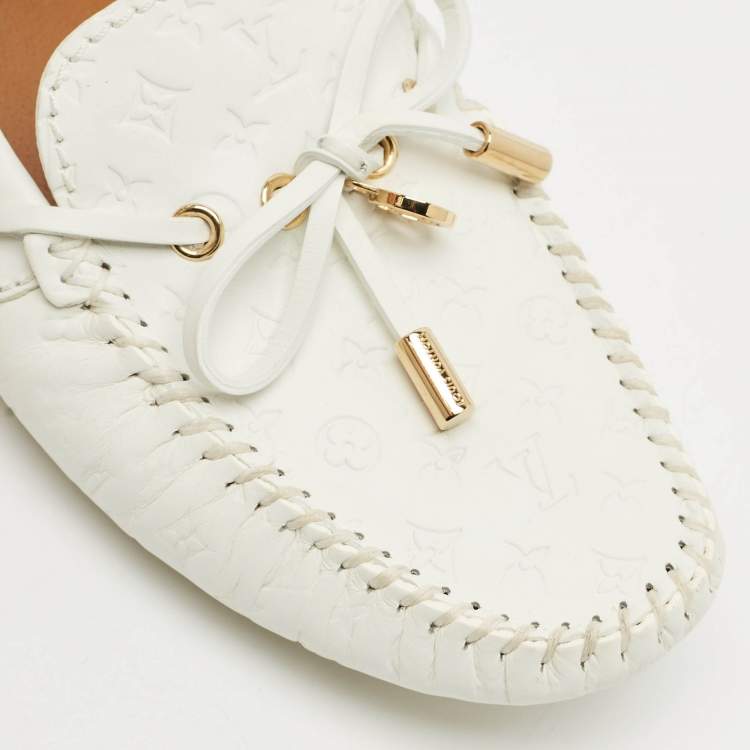 Pre Owned Louis Vuitton White Monogram Empreinte Leather Gloria Loafers Size 38