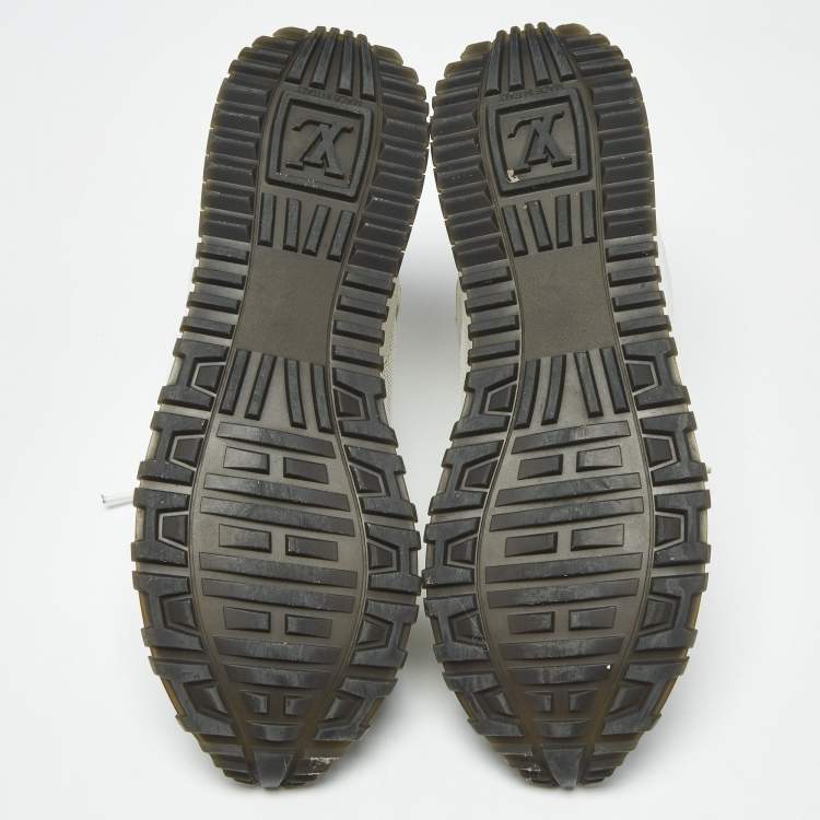 Pre Owned Louis Vuitton White Leather and Monogram Canvas Run Away Sneakers Size 38.5