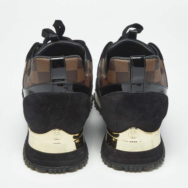 Pre Owned Louis Vuitton Black Mesh and Damier Ebene Canvas Run Away Sneakers Size 38.5