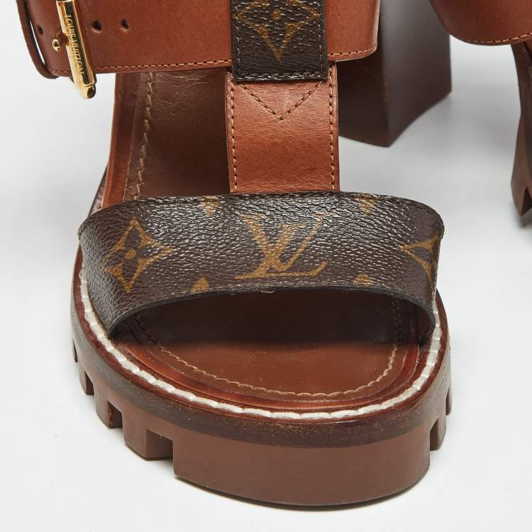 Pre Owned Louis Vuitton Monogram Canvas and Leather Star Trail Sandals Size 37