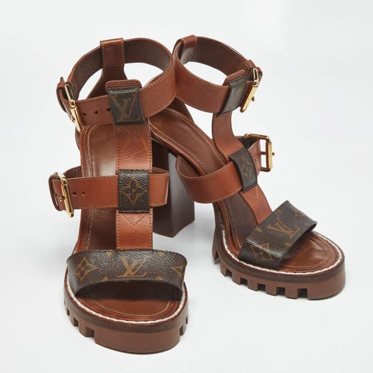 Pre Owned Louis Vuitton Monogram Canvas and Leather Star Trail Sandals Size 37