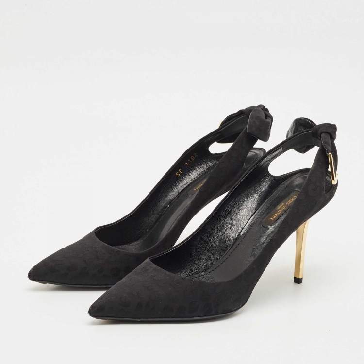 Pre Owned Louis Vuitton Black Canvas Pointed Toe Slingback Pumps Size 37.5
