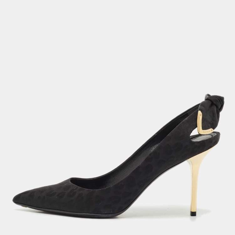 Pre Owned Louis Vuitton Black Canvas Pointed Toe Slingback Pumps Size 37.5