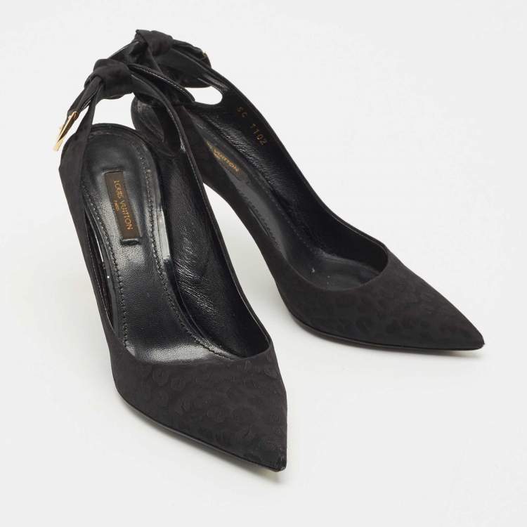 Pre Owned Louis Vuitton Black Canvas Pointed Toe Slingback Pumps Size 37.5