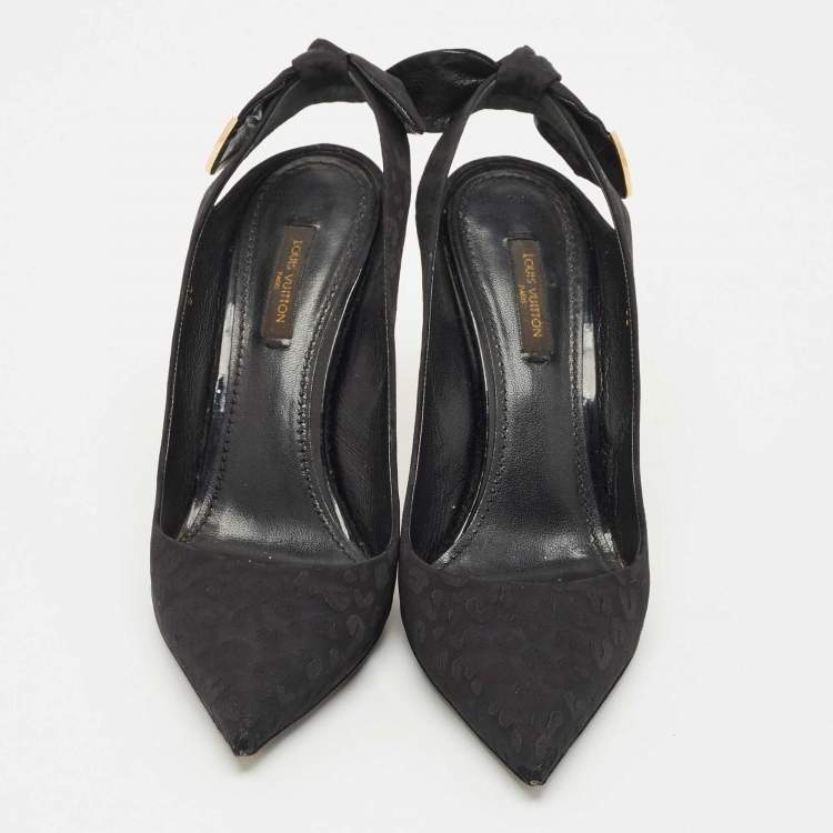 Pre Owned Louis Vuitton Black Canvas Pointed Toe Slingback Pumps Size 37.5