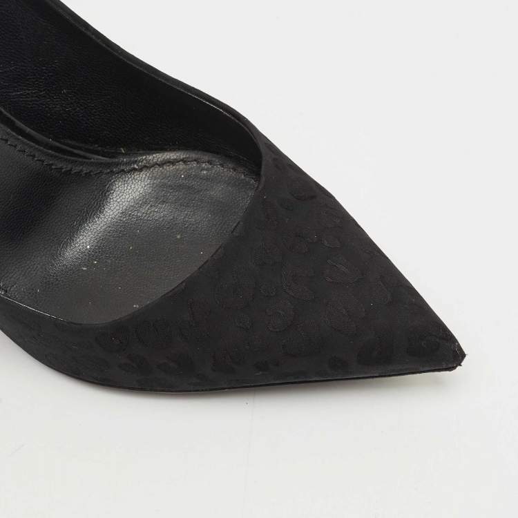 Pre Owned Louis Vuitton Black Canvas Pointed Toe Slingback Pumps Size 37.5