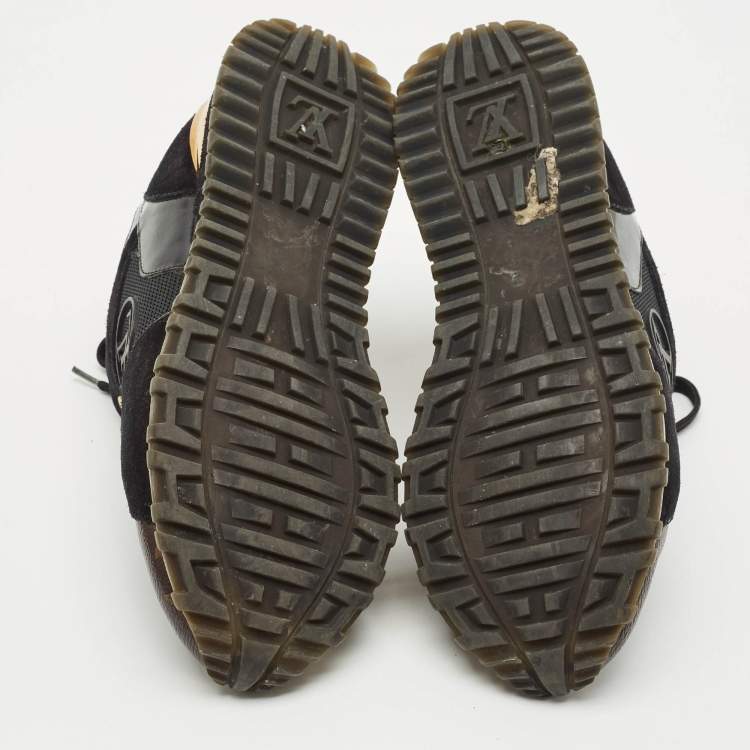 Pre Owned Louis Vuitton Black/Brown Monogram Canvas and Suede Run Away Lace Up Sneakers Size 37