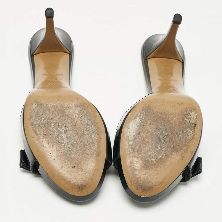 Pre Owned Louis Vuitton Black Blue Denim and Patent Leather Mini Lin Mules Size 38.5