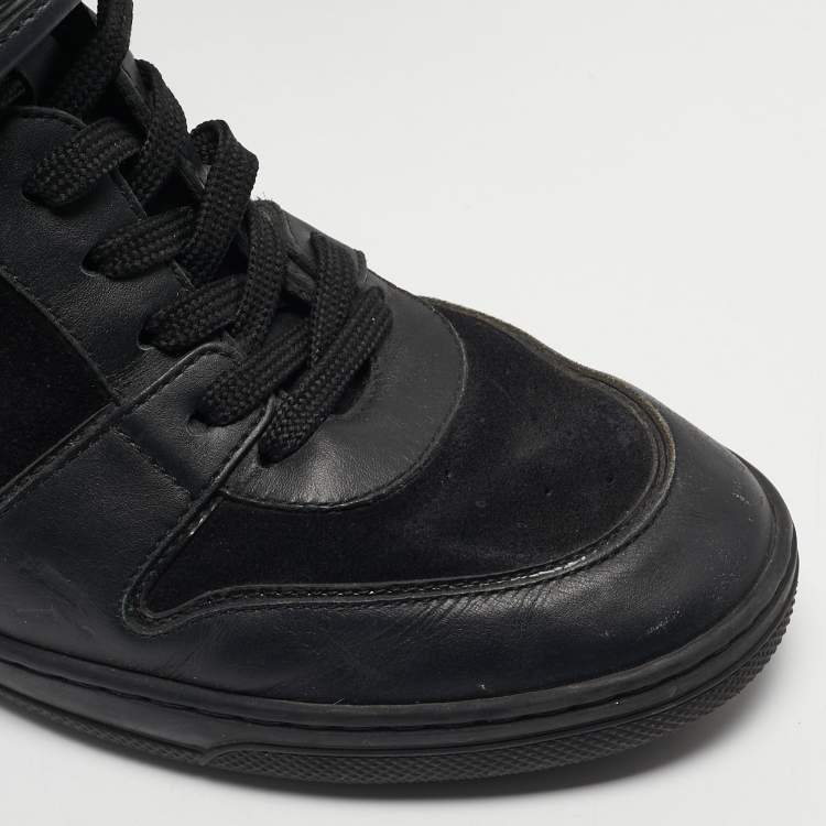 Pre Owned Louis Vuitton Black Leather and Patent Leather High Top Sneakers Size 38.5