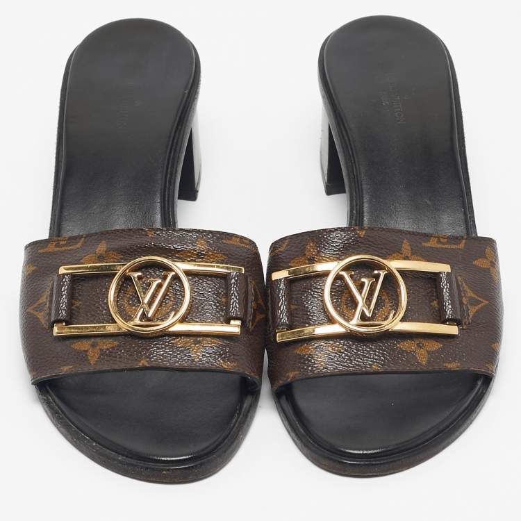 Pre Owned Louis Vuitton Brown Monogram Canvas Lock It Slide Sandals Size 40