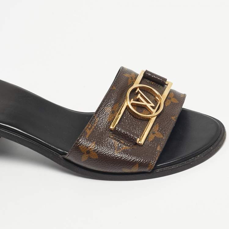 Pre Owned Louis Vuitton Brown Monogram Canvas Lock It Slide Sandals Size 40