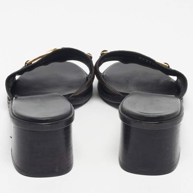 Pre Owned Louis Vuitton Brown Monogram Canvas Lock It Slide Sandals Size 40