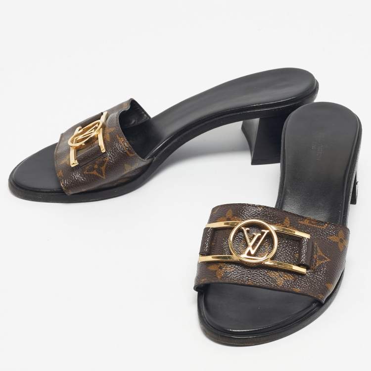Pre Owned Louis Vuitton Brown Monogram Canvas Lock It Slide Sandals Size 40