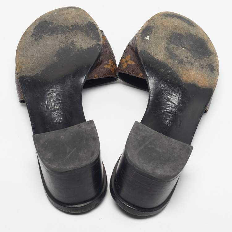 Pre Owned Louis Vuitton Brown Monogram Canvas Lock It Slide Sandals Size 40
