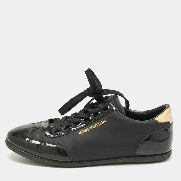 Pre Owned Louis Vuitton Black Nylon and Patent Leather Low Top Sneakers Size 39.5 
