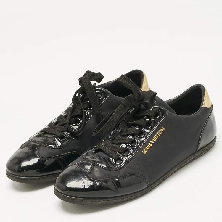 Pre Owned Louis Vuitton Black Nylon and Patent Leather Low Top Sneakers Size 39.5 