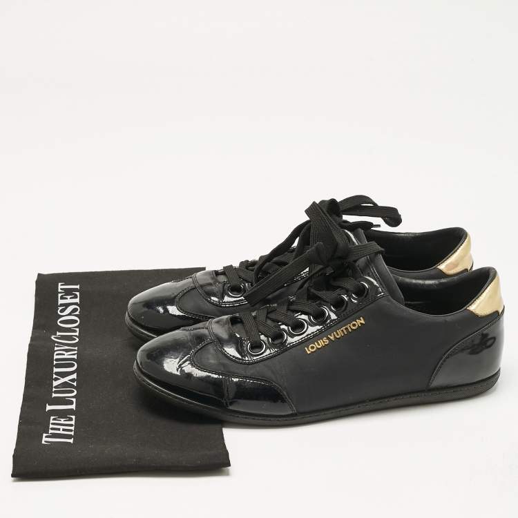 Pre Owned Louis Vuitton Black Nylon and Patent Leather Low Top Sneakers Size 39.5 
