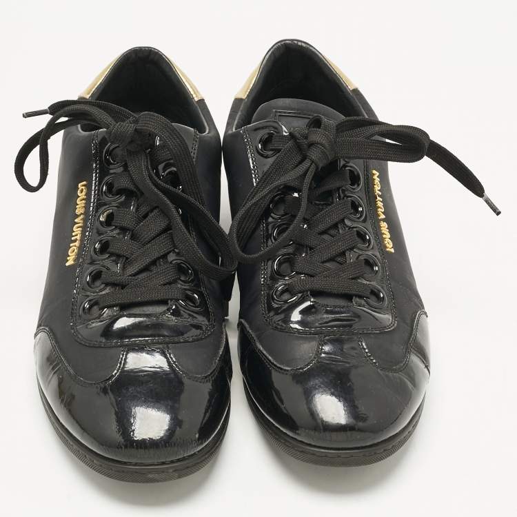 Pre Owned Louis Vuitton Black Nylon and Patent Leather Low Top Sneakers Size 39.5 