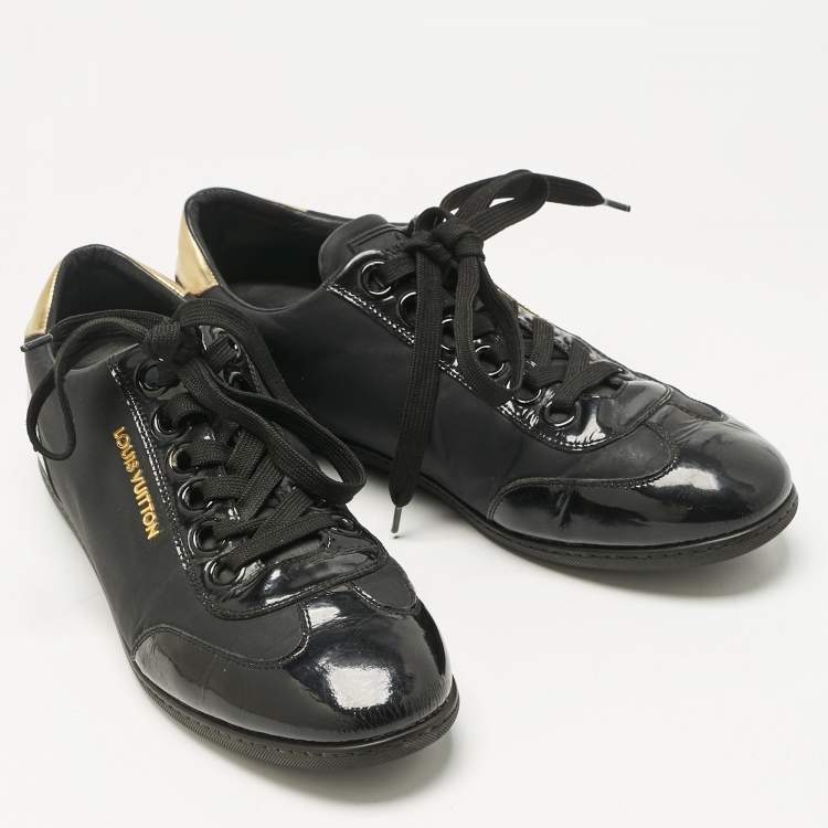 Pre Owned Louis Vuitton Black Nylon and Patent Leather Low Top Sneakers Size 39.5 
