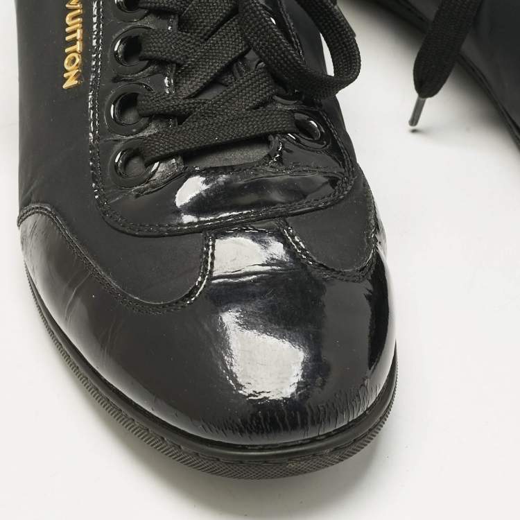 Pre Owned Louis Vuitton Black Nylon and Patent Leather Low Top Sneakers Size 39.5 