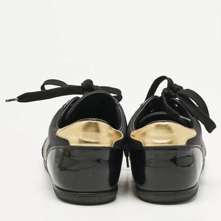 Pre Owned Louis Vuitton Black Nylon and Patent Leather Low Top Sneakers Size 39.5 