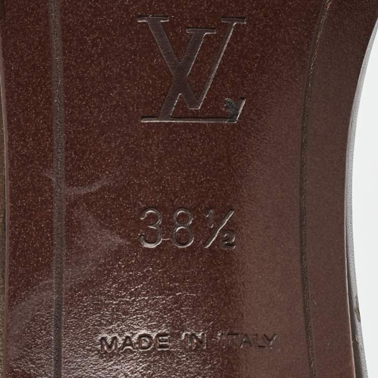 Pre Owned Louis Vuitton Green/Brown Canvas and Leather Open Toe Slide Sandals Size 38.5