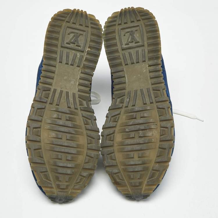 Pre Owned Louis Vuitton Blue Suede and Mesh Run Away Lace Up Sneakers Size 38