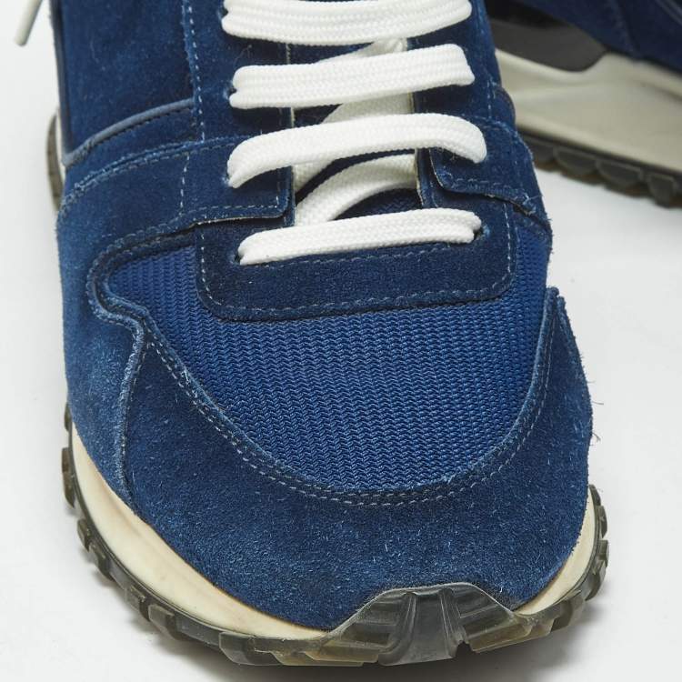 Pre Owned Louis Vuitton Blue Suede and Mesh Run Away Lace Up Sneakers Size 38