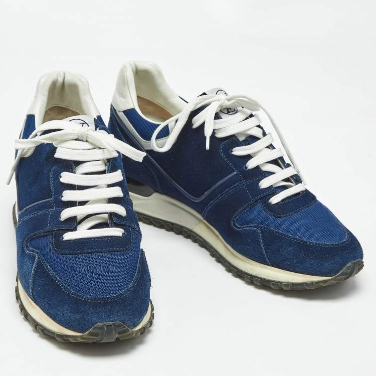 Pre Owned Louis Vuitton Blue Suede and Mesh Run Away Lace Up Sneakers Size 38