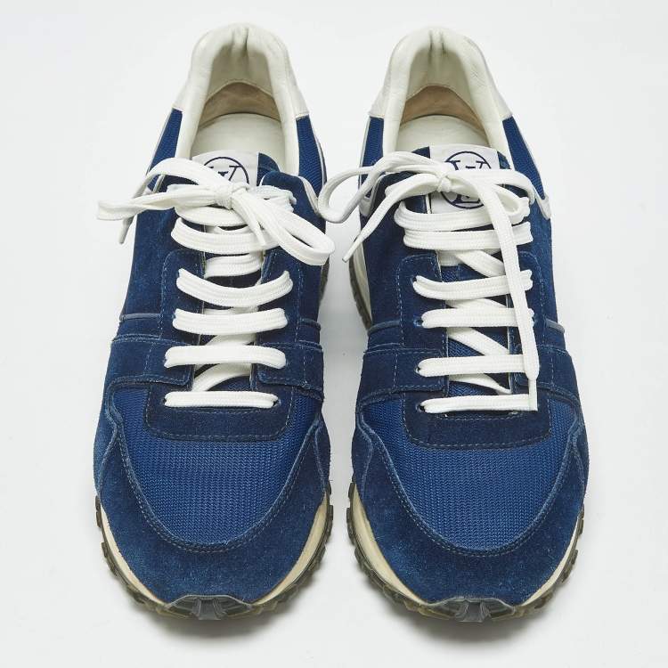Pre Owned Louis Vuitton Blue Suede and Mesh Run Away Lace Up Sneakers Size 38