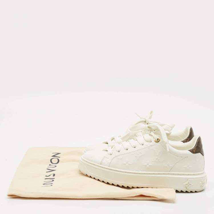 Pre Owned Louis Vuitton White Embossed Monogram Leather Time Out Low Top Sneakers Size 36