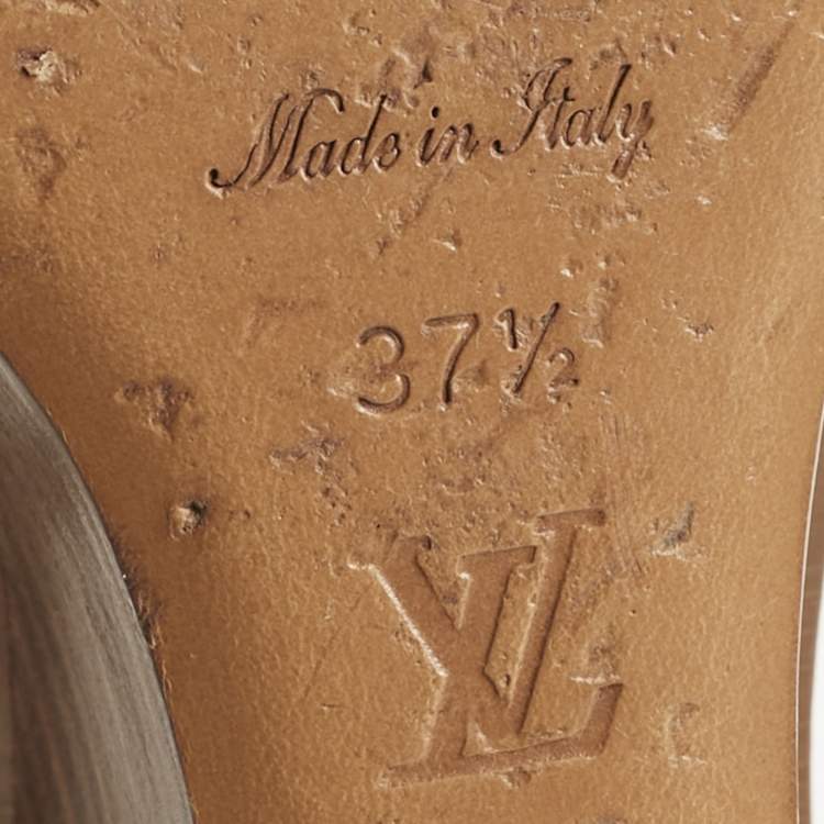 Pre Owned Louis Vuitton White Leather Gloss Wedge Sandals Size 37.5