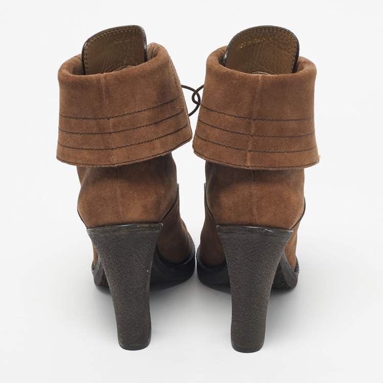 Pre Owned Louis Vuitton Brown Suede Ankle Length Boots Size 39.5