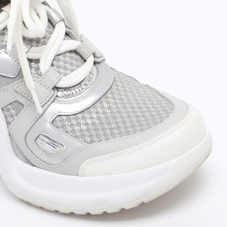Pre Owned Louis Vuitton Grey/Silver Technical Nylon and Leather Archlight Sneakers Size 38.5