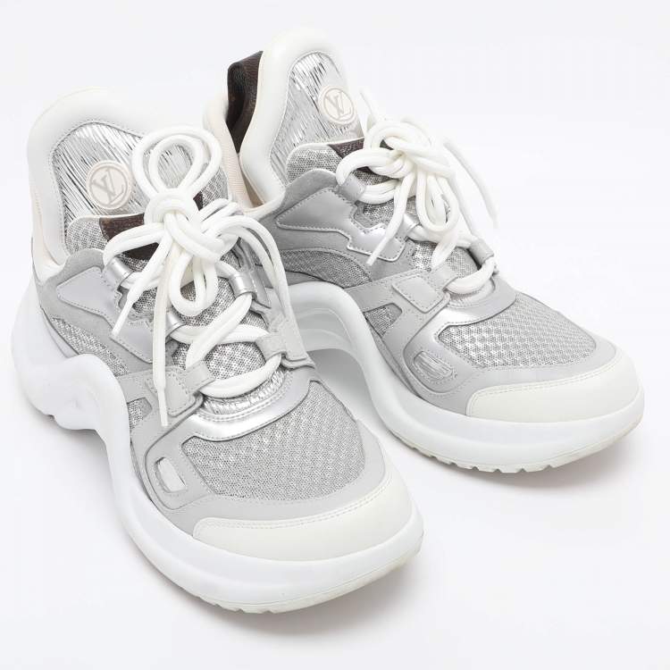 Pre Owned Louis Vuitton Grey/Silver Technical Nylon and Leather Archlight Sneakers Size 38.5