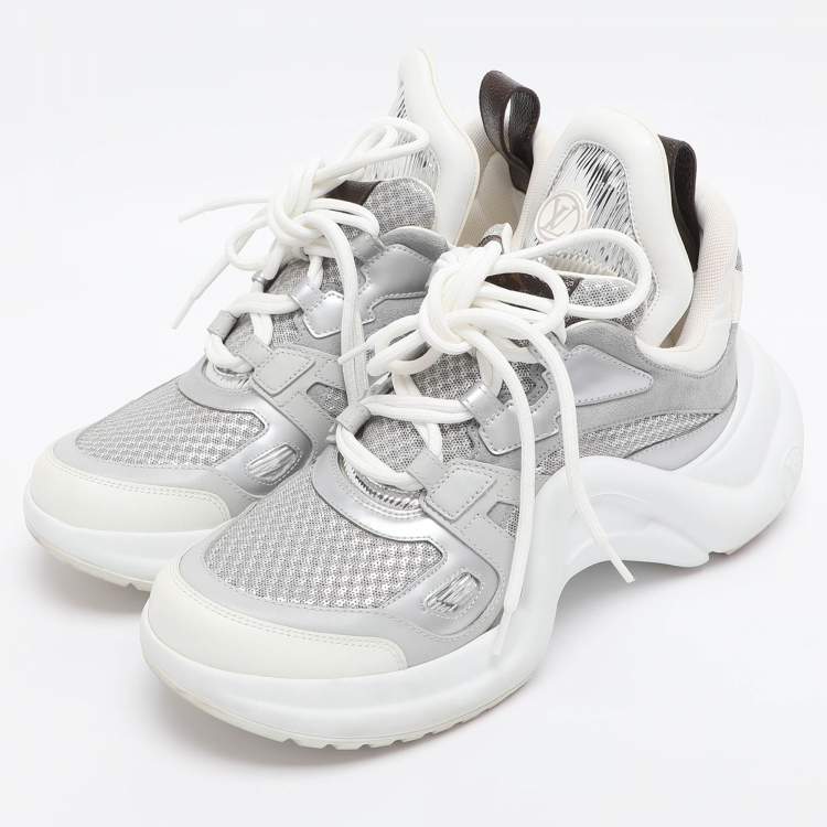 Pre Owned Louis Vuitton Grey/Silver Technical Nylon and Leather Archlight Sneakers Size 38.5