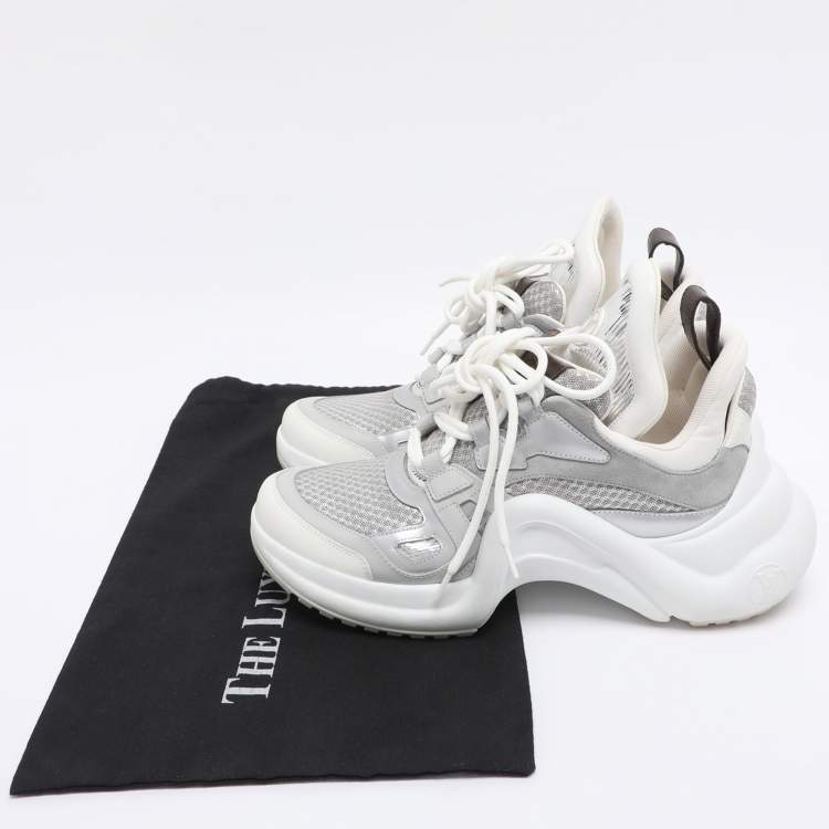 Pre Owned Louis Vuitton Grey/Silver Technical Nylon and Leather Archlight Sneakers Size 38.5