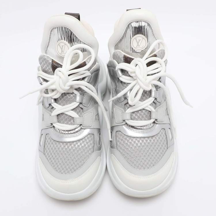 Pre Owned Louis Vuitton Grey/Silver Technical Nylon and Leather Archlight Sneakers Size 38.5