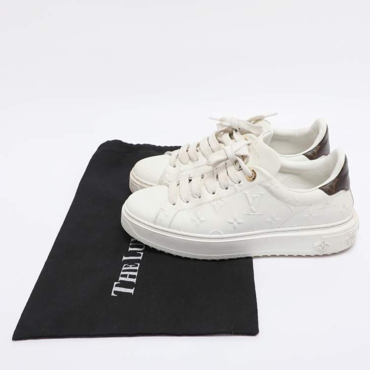 Pre Owned Louis Vuitton White Monogram Debossed Leather Time Out Sneakers Size 38
