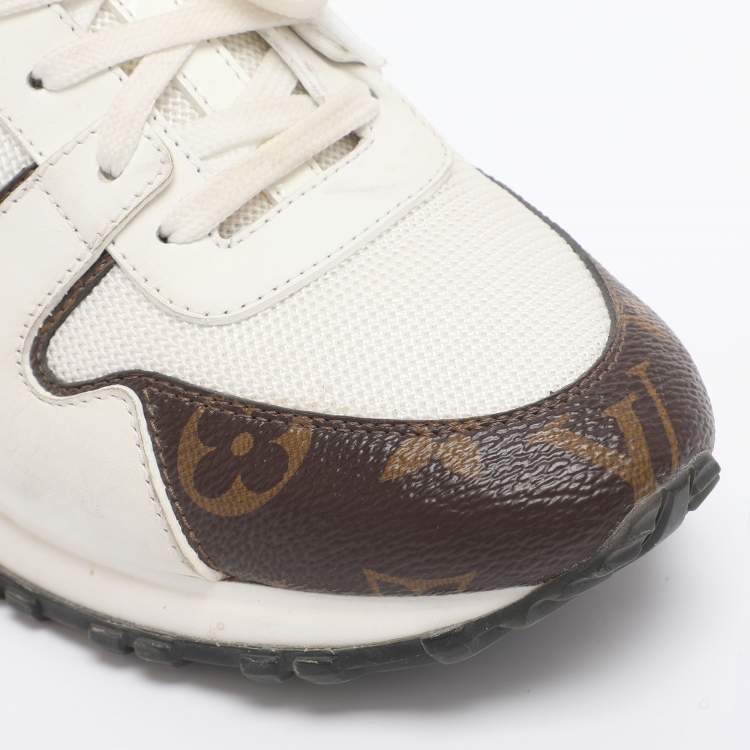 Pre Owned Louis Vuitton White/Brown Mesh and Monogram Canvas Run Away Sneakers Size 38
