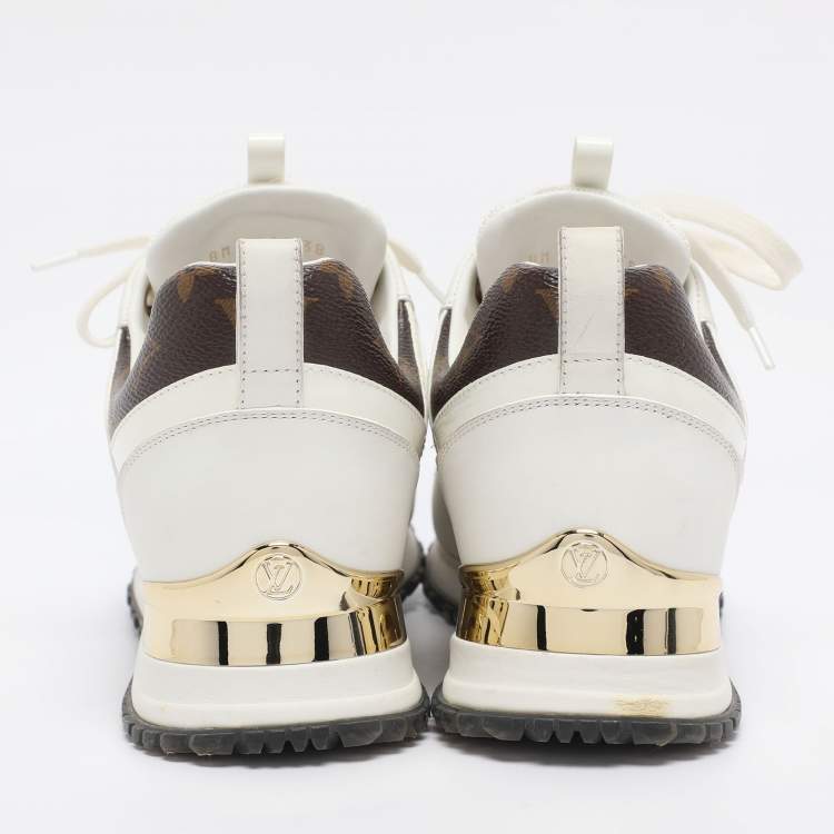 Pre Owned Louis Vuitton White/Brown Mesh and Monogram Canvas Run Away Sneakers Size 38