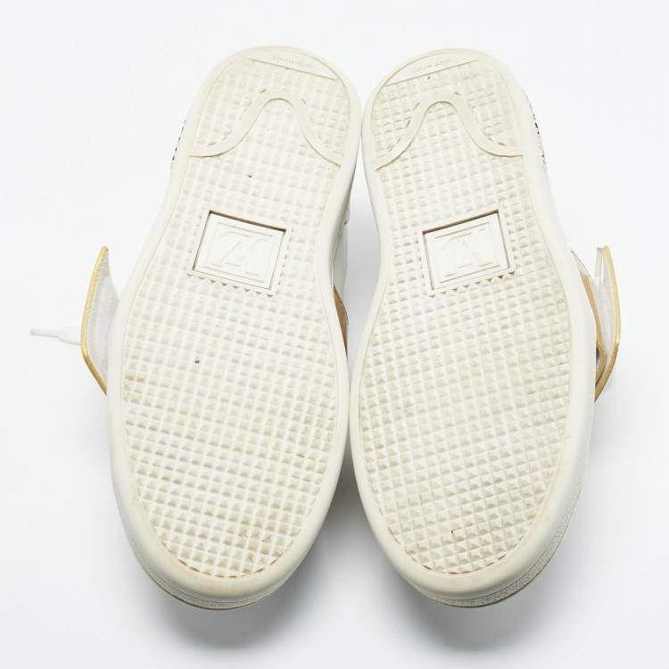 Pre Owned Louis Vuitton White/Gold Leather Frontrow Lace Up Sneakers Size 37.5