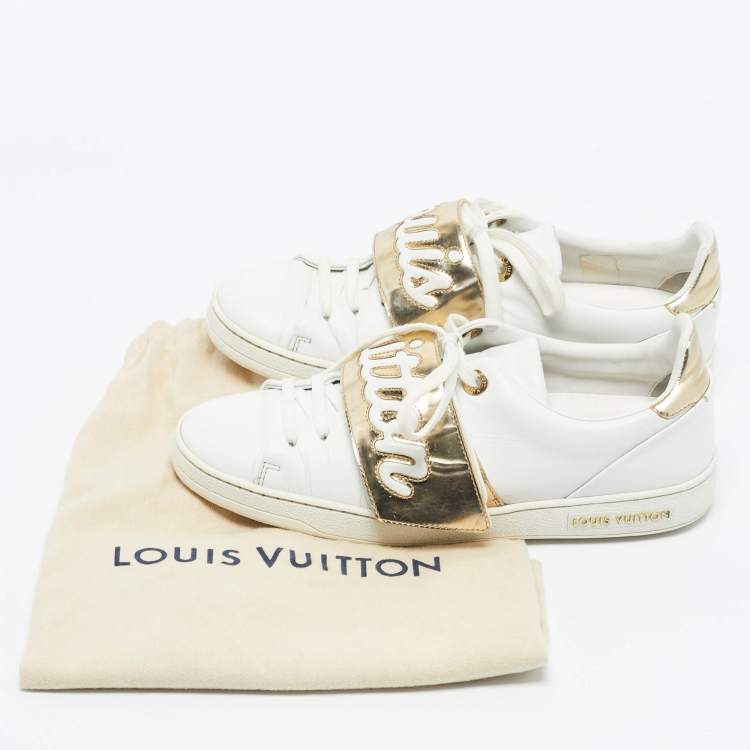 Pre Owned Louis Vuitton White/Gold Leather Frontrow Lace Up Sneakers Size 37.5