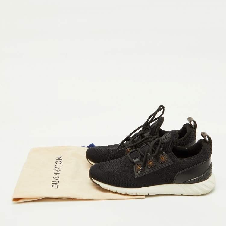 Pre Owned Louis Vuitton Black Knit Fabric and Monogram Canvas Aftergame Sneakers Size 38