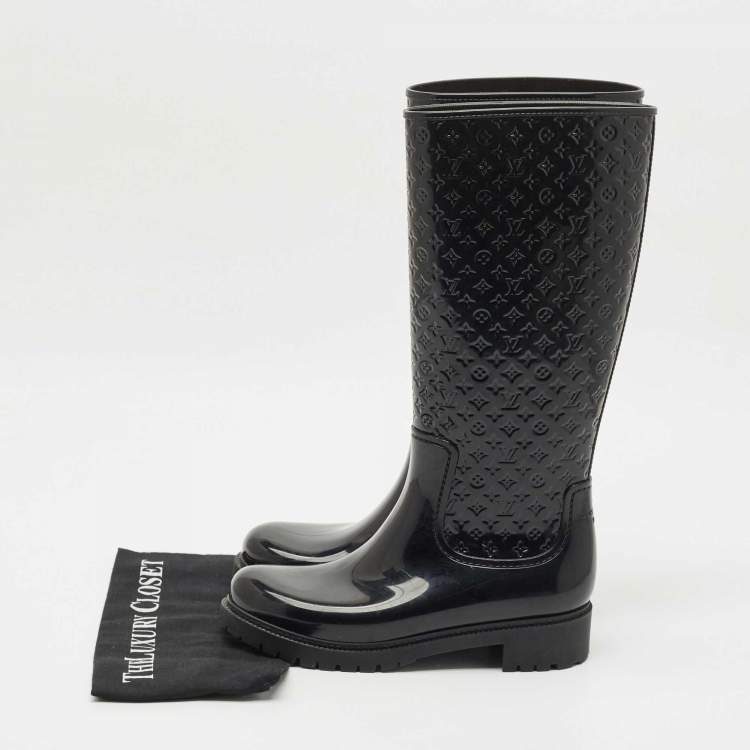 Pre Owned Louis Vuitton Black Monogram Rubber Splash Rain Boots Size 40